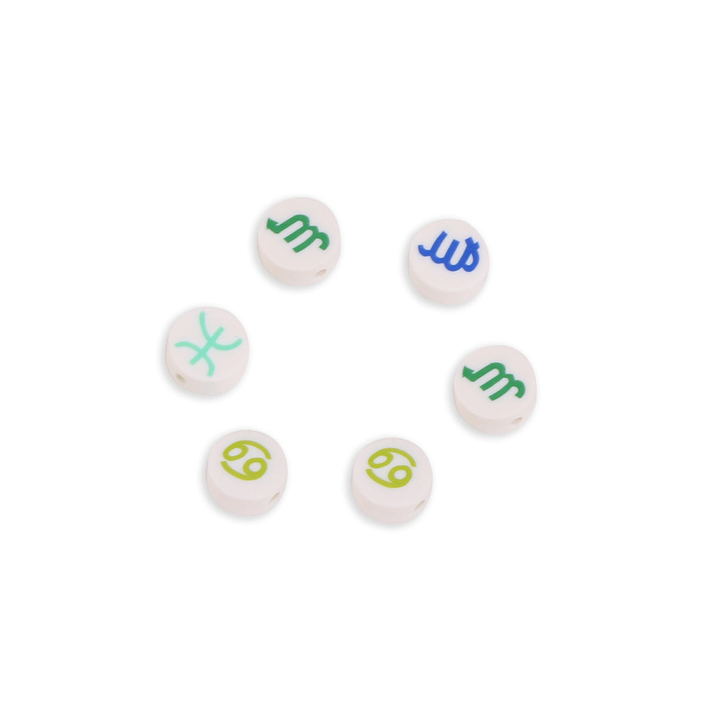 Flat Clay Beads 9mm Multicolor Twelve Constellation Zodiac 100pcs 5