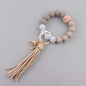 Silicone Beaded Wristlet Keychain with Leather PU Tassel in Pastel Colors 11