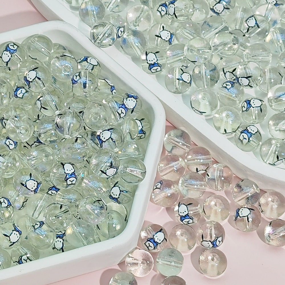 Transparent Round Glass Beads 10mm Cartoon Character Printing 100pcs 9