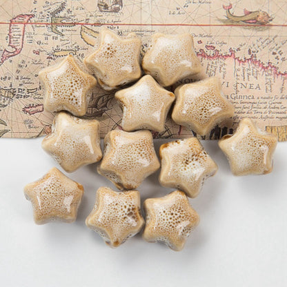 Star Ceramic Beads 17mm Fambe Glaze Mixed Earth Tones 10pcs 5