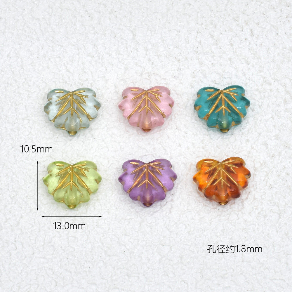Clear Leaf Acrylic Beads 13mm Gild Embellished 100pcs 4