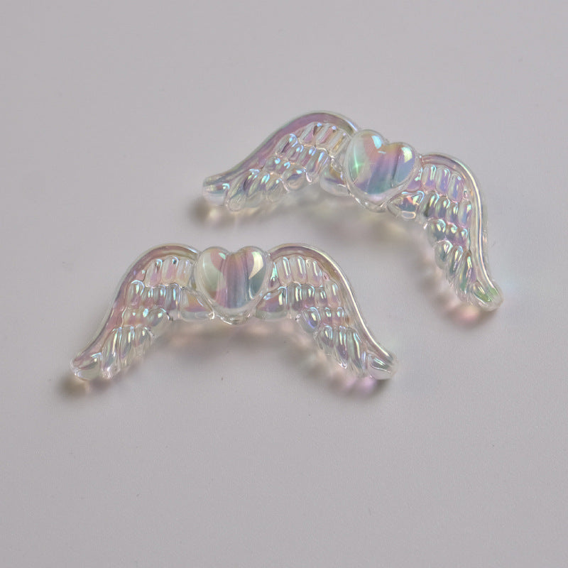 UV Plating Heart-Shaped Wings Acrylic Beads 34x15mm Transparent Mixed 50pcs 7