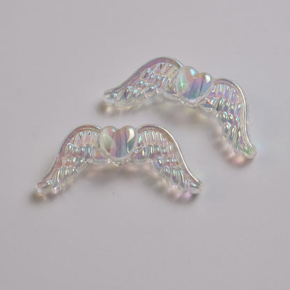 UV Plating Heart-Shaped Wings Acrylic Beads 34x15mm Transparent Mixed 50pcs 7