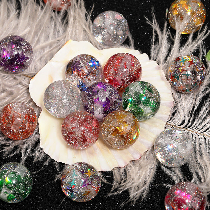 Shimmer Glitter Filled Resin Beads 16mm Round Autumn Leaf 50pcs 4