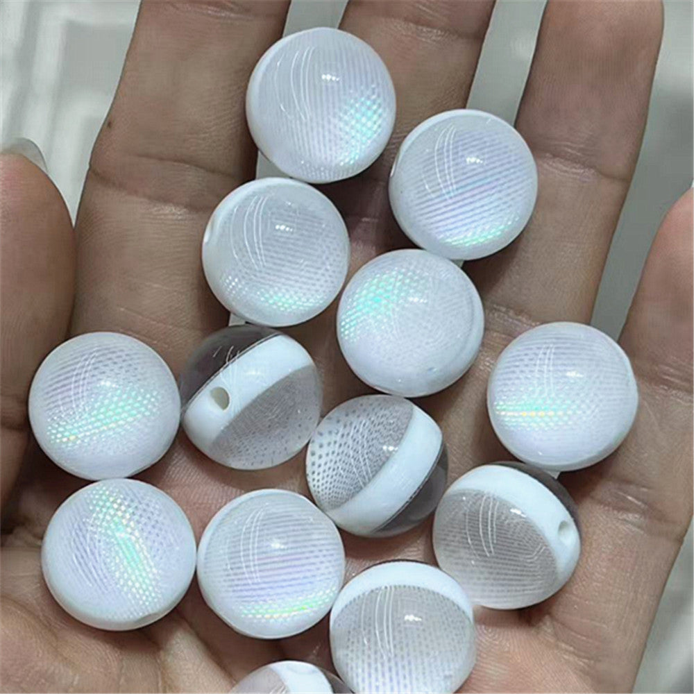 Imitation Opal Plaid Pattern Resin Beads 16mm Glossy Mixed Colors 100pcs 6