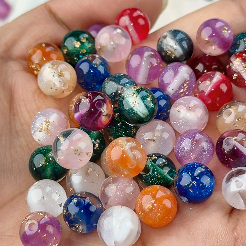 Semi-Transparent Gold Foil Resin Beads 10mm Sparkle Mixed Colors 100pcs