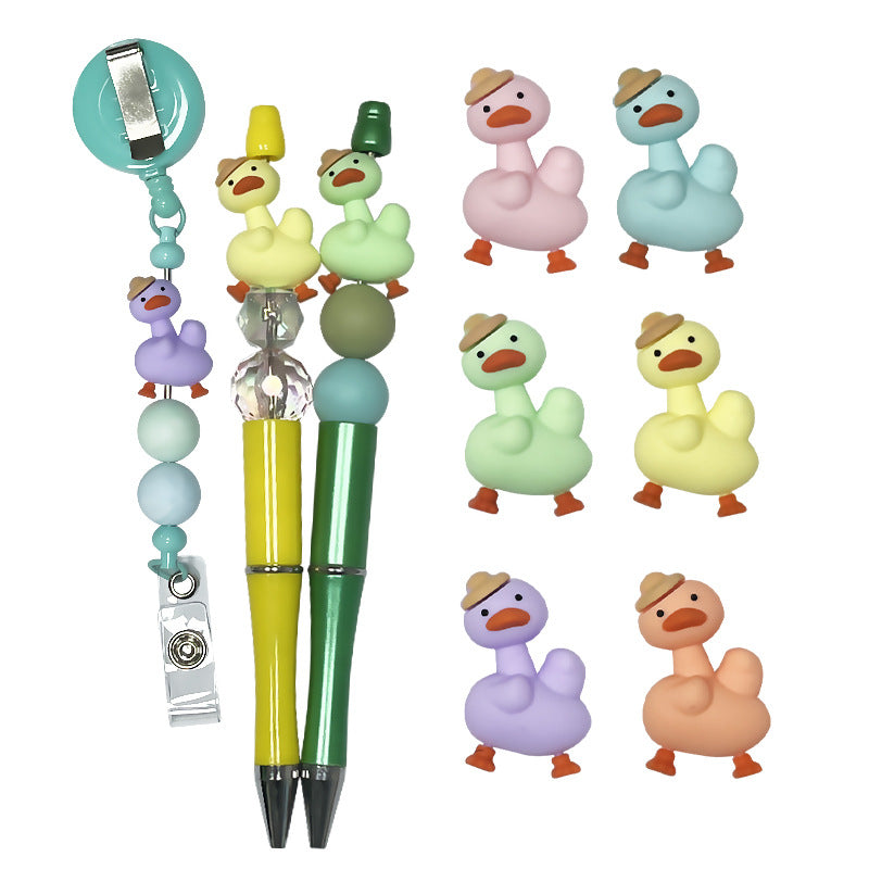 Silicone 3D Focal Beads Duck Macaroon Color Wearing Hat 20pcs 5
