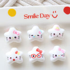 White Hello KT Star Acrylic Beads 20mm Cute Expression 20pcs