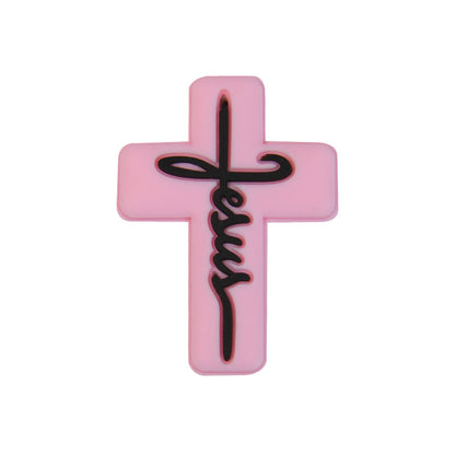 Silicone Focal Beads Jesus Cross Black White Script Text 20pcs 10