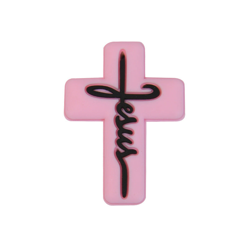 Silicone Focal Beads Jesus Cross Black White Script Text 20pcs 10