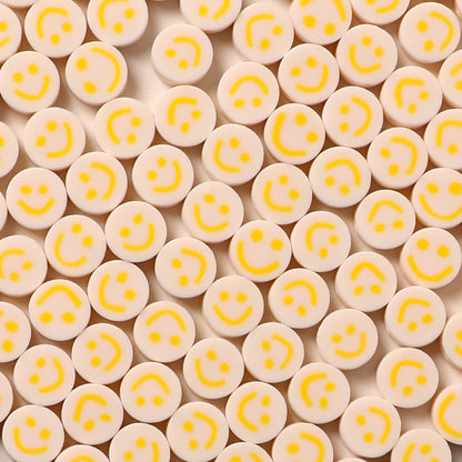 Flat Clay Beads 10mm Colorful Smiley Face Polymer 100pcs 6