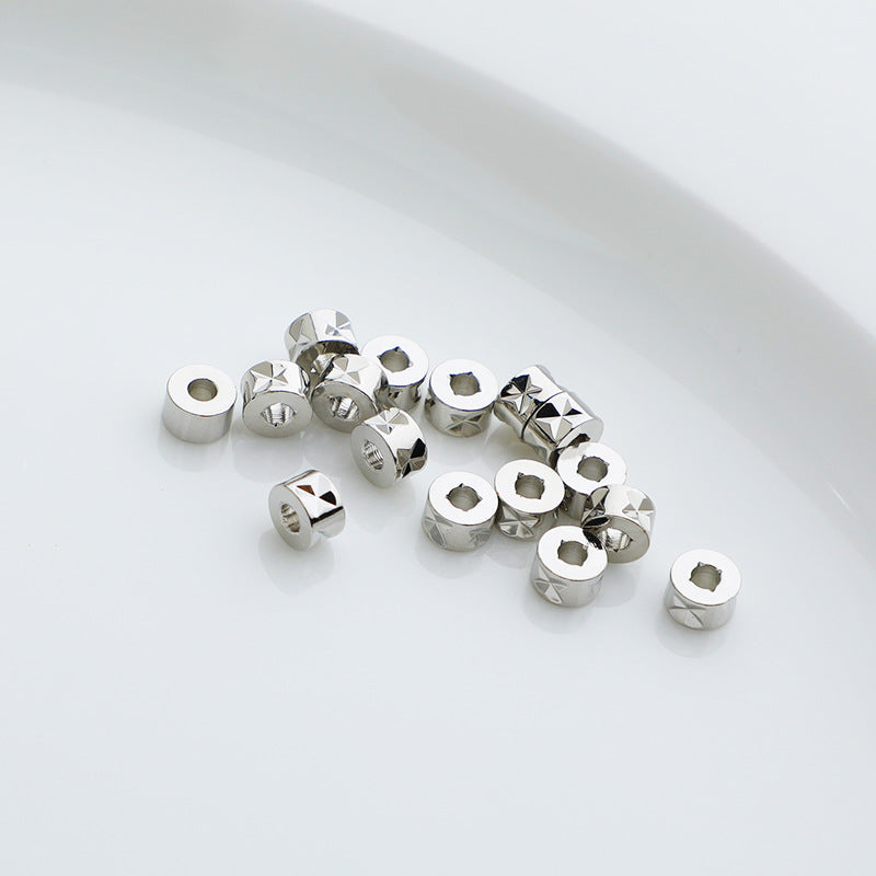 Brass Cylindrical Spacer Beads Patterned Cutting 50pcs 4