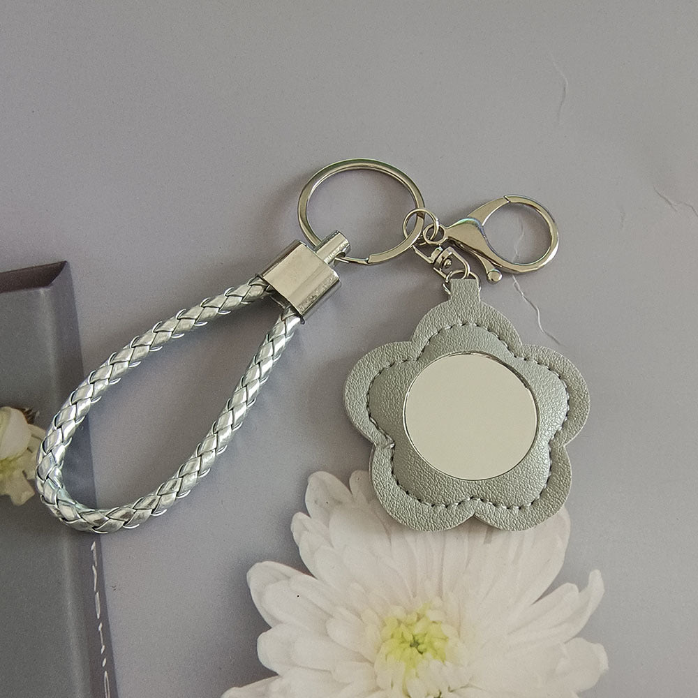 Colorful PU Leather Flower Mirror Wristlet Keychain 3pcs 12