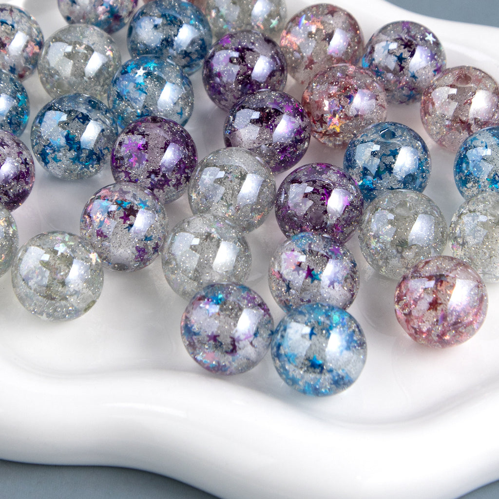 Shimmer Starry Resin Beads 16mm Round Multicolor 10pcs