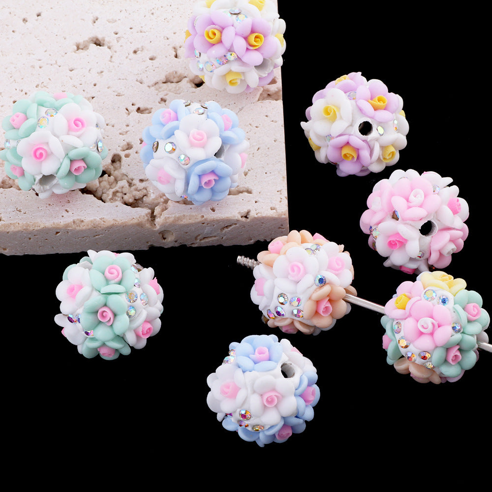Rhinestone Flower Clay Beads 21mm Pastel Multicolor 10pcs 2