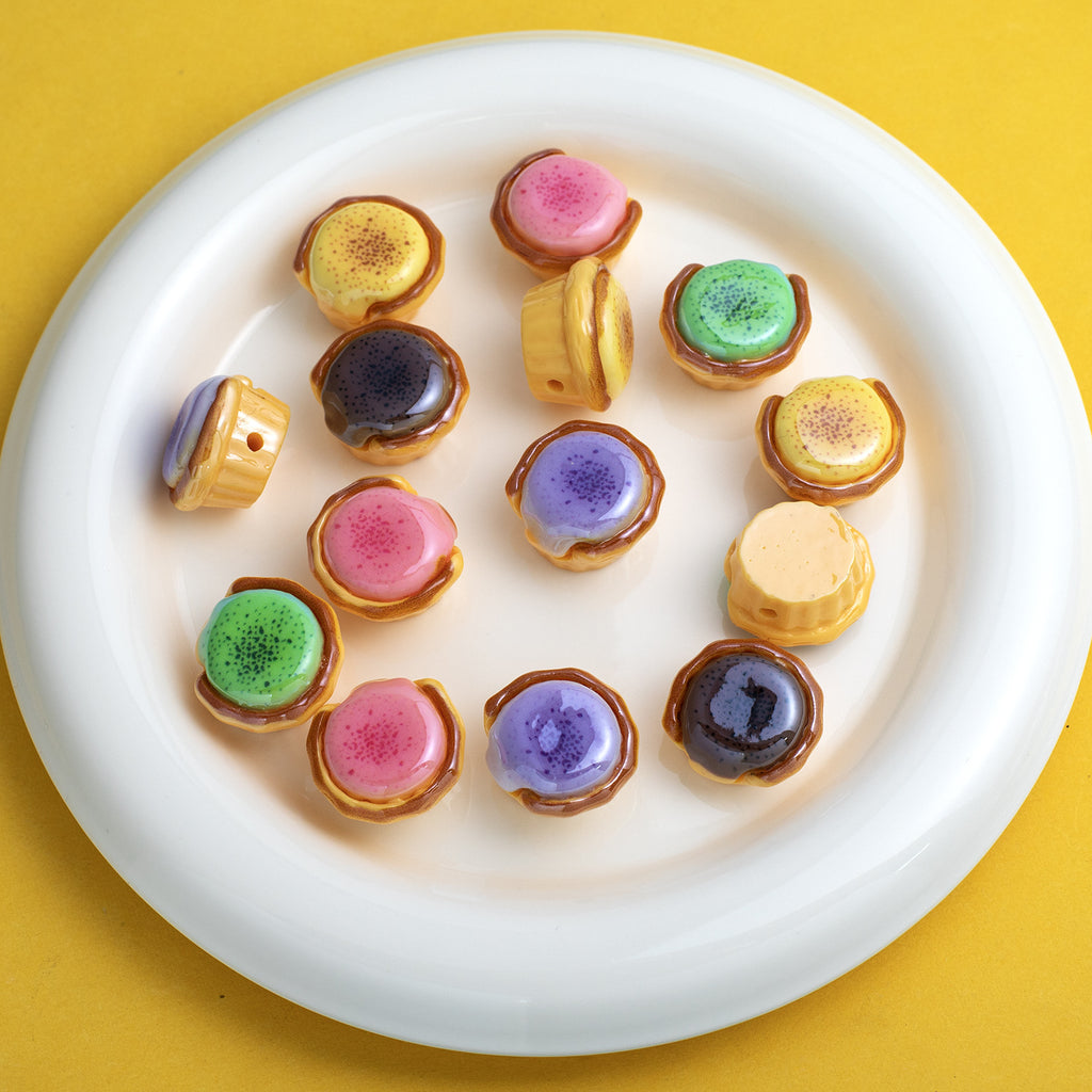 3D Molten Egg Tart Resin Beads 20mm Glossy Pastel Colors 10pcs 6