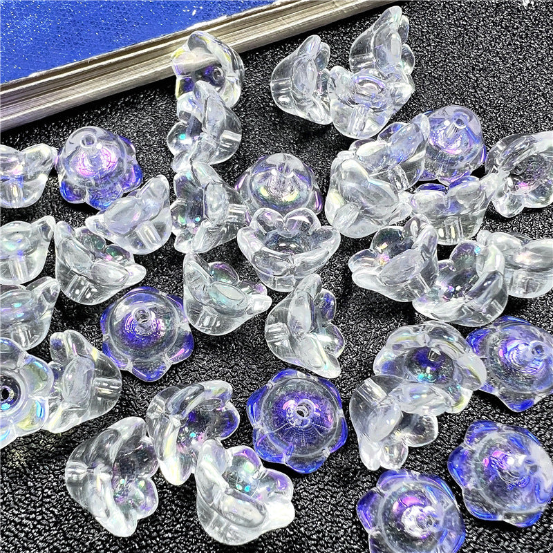 Wind Chime Flower Glass Beads 12mm Transparent Pink 50pcs 44