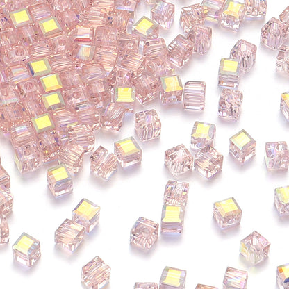 Transparent Square Glass Beads 8mm Iridescent Colors 50pcs 14