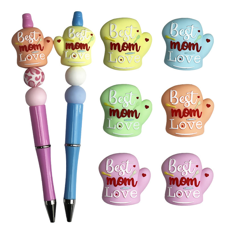 Silicone 3D Focal Beads Mother Day Gloves Best mom Love Inscribed 20pcs