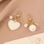 Pearl Embellished Alloy Heart Keychain Gold Tone Metal 2