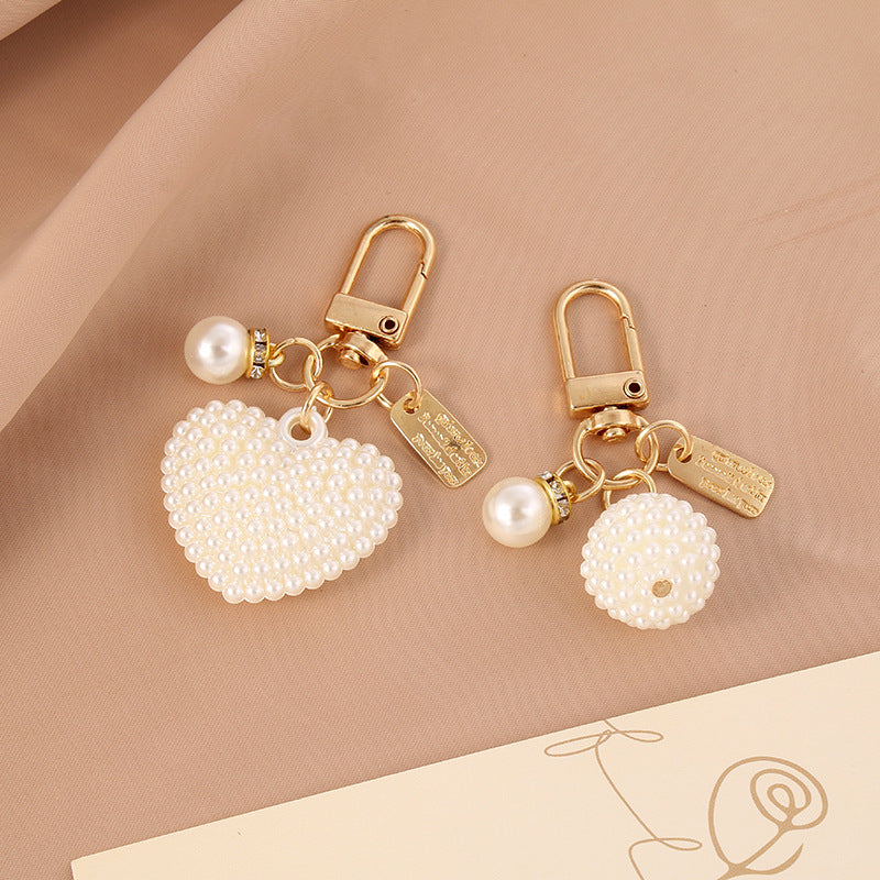 Pearl Embellished Alloy Heart Keychain Gold Tone Metal 2