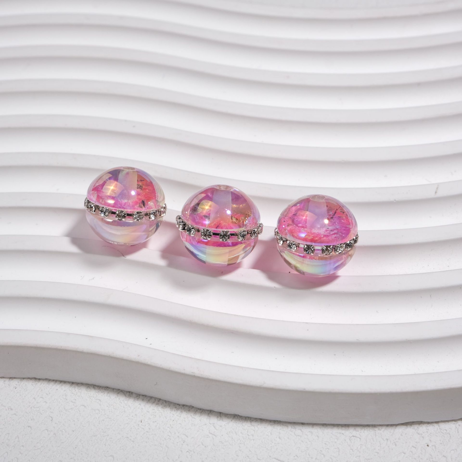Luminous Rhinestone Chain Enlaced Resin Beads 16mm Round 10pcs 12