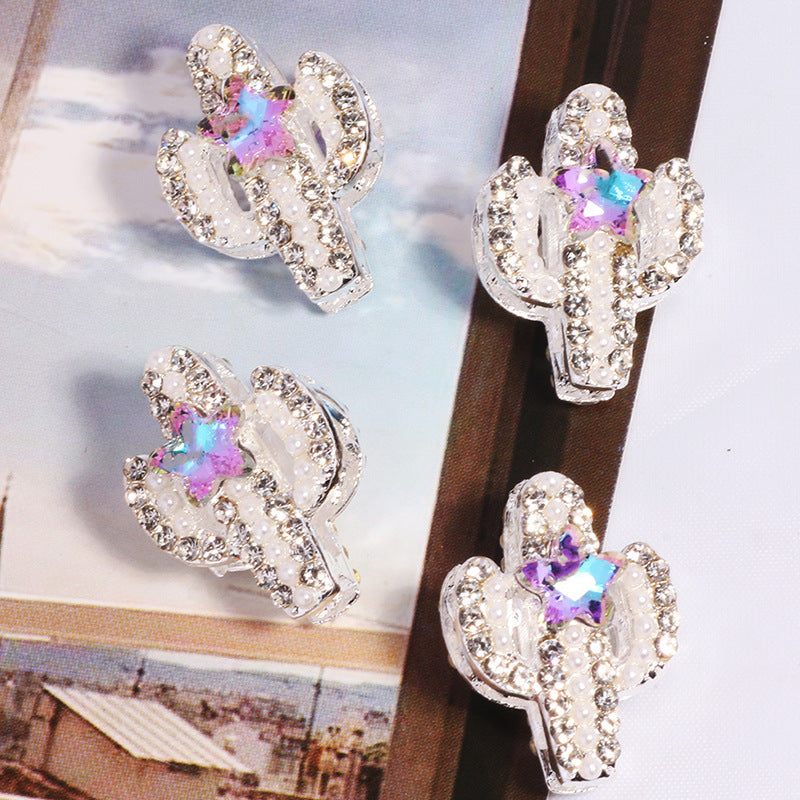 Rhinestone Encrusted Cactus Rhinestone Beads 23mm Alloy 2pcs 10
