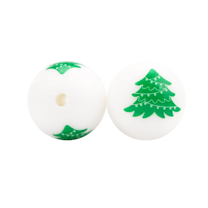 15mm Printed Christmas Silicone Beads Festive Holiday Designs 50pcs 7