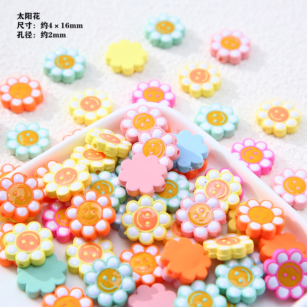 Hand Painted Acrylic Beads Smiley Sunflower Enamel Mixed 10pcs 5