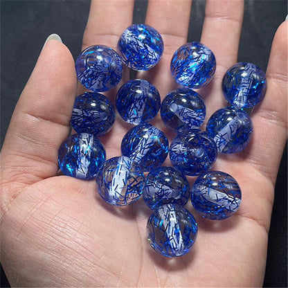 Clear Tinsel Filled Resin Beads 16mm Round Shimmering Blue 100pcs