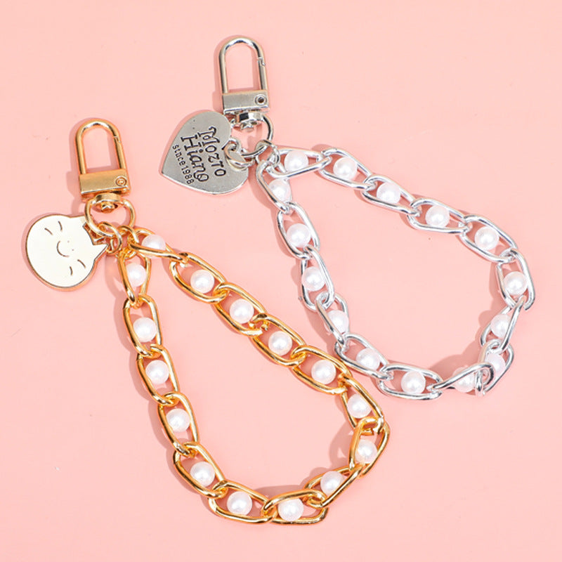 Pearl Chain Bracelet Keychain Alloy Elegant Lanyard Style