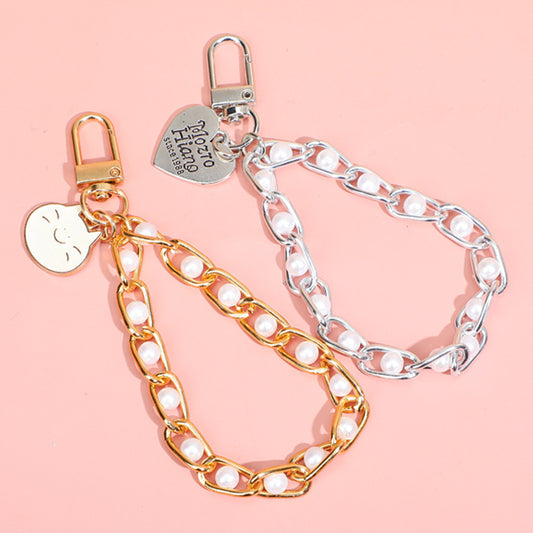 Pearl Chain Bracelet Keychain Alloy Elegant Lanyard Style