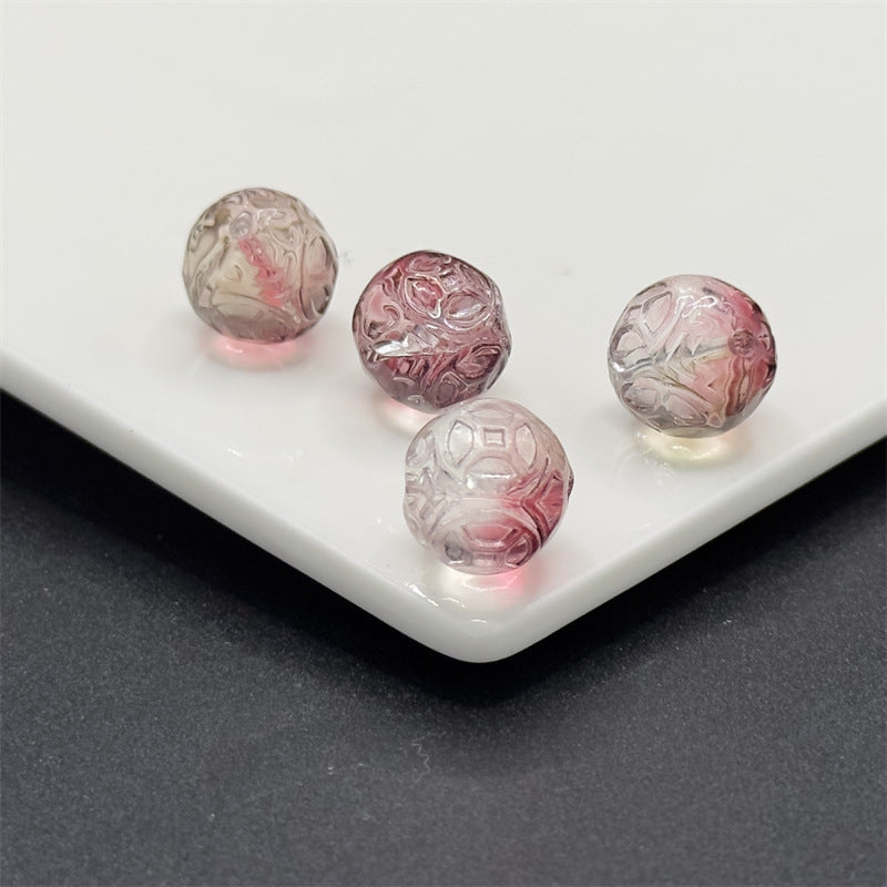 Czech Glass Beads Round 12mm Textured Translucent Red Pink 100pcs 4