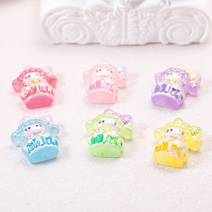 Glow In The Dark KT Kitten Cake Resin Beads 28x24x10mm Pastel Glossy 50pcs 3