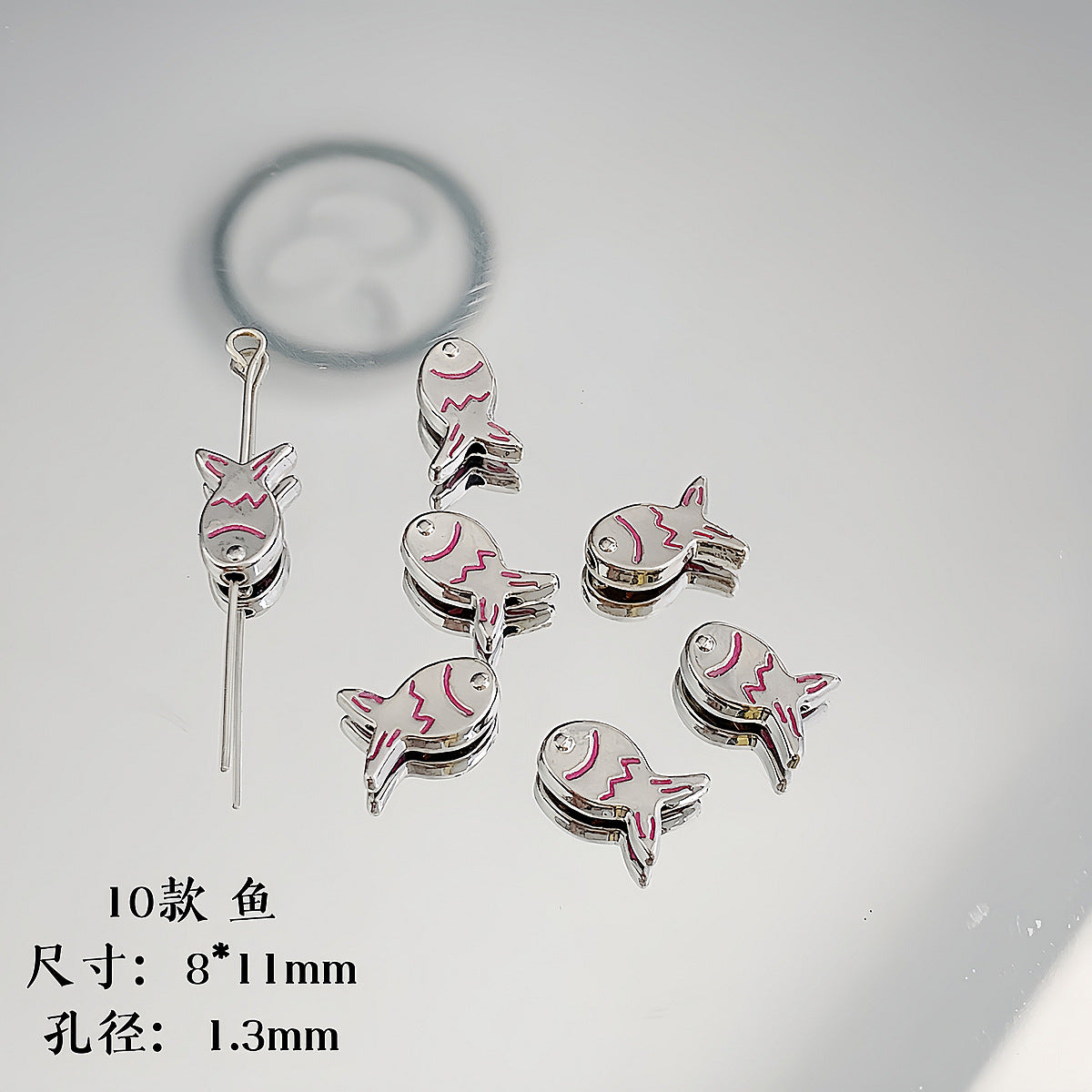 Cartoon Metal Beads Silver Pink Tone Playful Enamel 10pcs 12