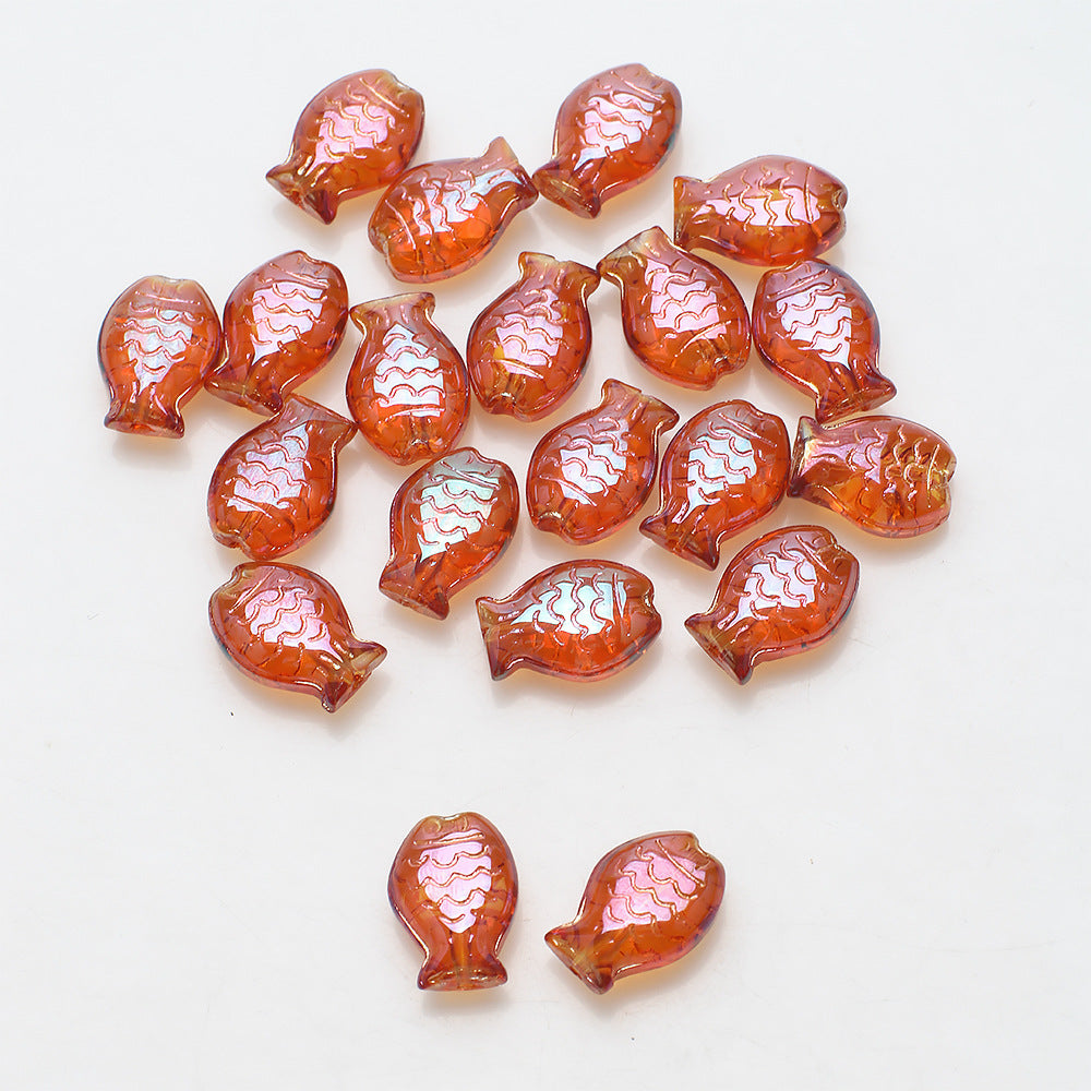 Electroplated Fish Glass Beads 10x14mm Japanese Style Perforated 30pcs 16