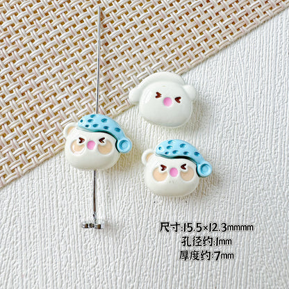 Baking Painted Teddy Bear and Flowerpot Metal Beads 15mm 10pcs 7