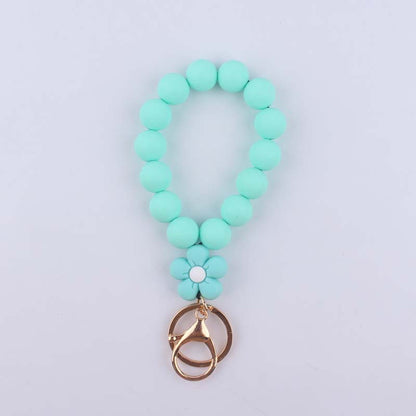 Flower Silicone Bead Wristlet Keychain Colorful Smooth Beads 10