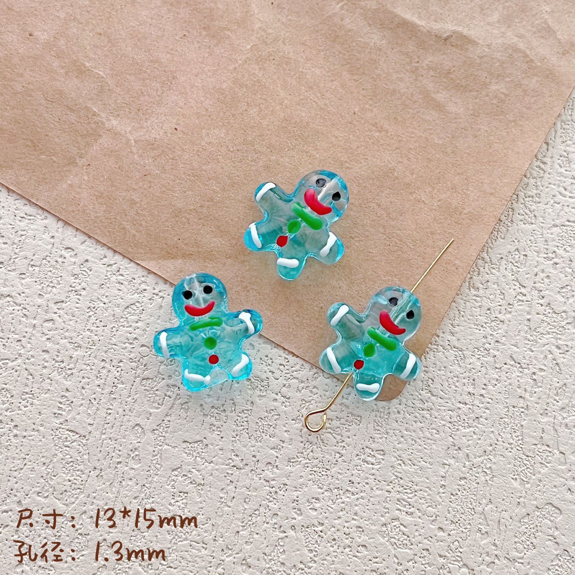 Hand Painted Gingerbread Man Glass Beads 13x15mm Enamel Christmas 1pc 8
