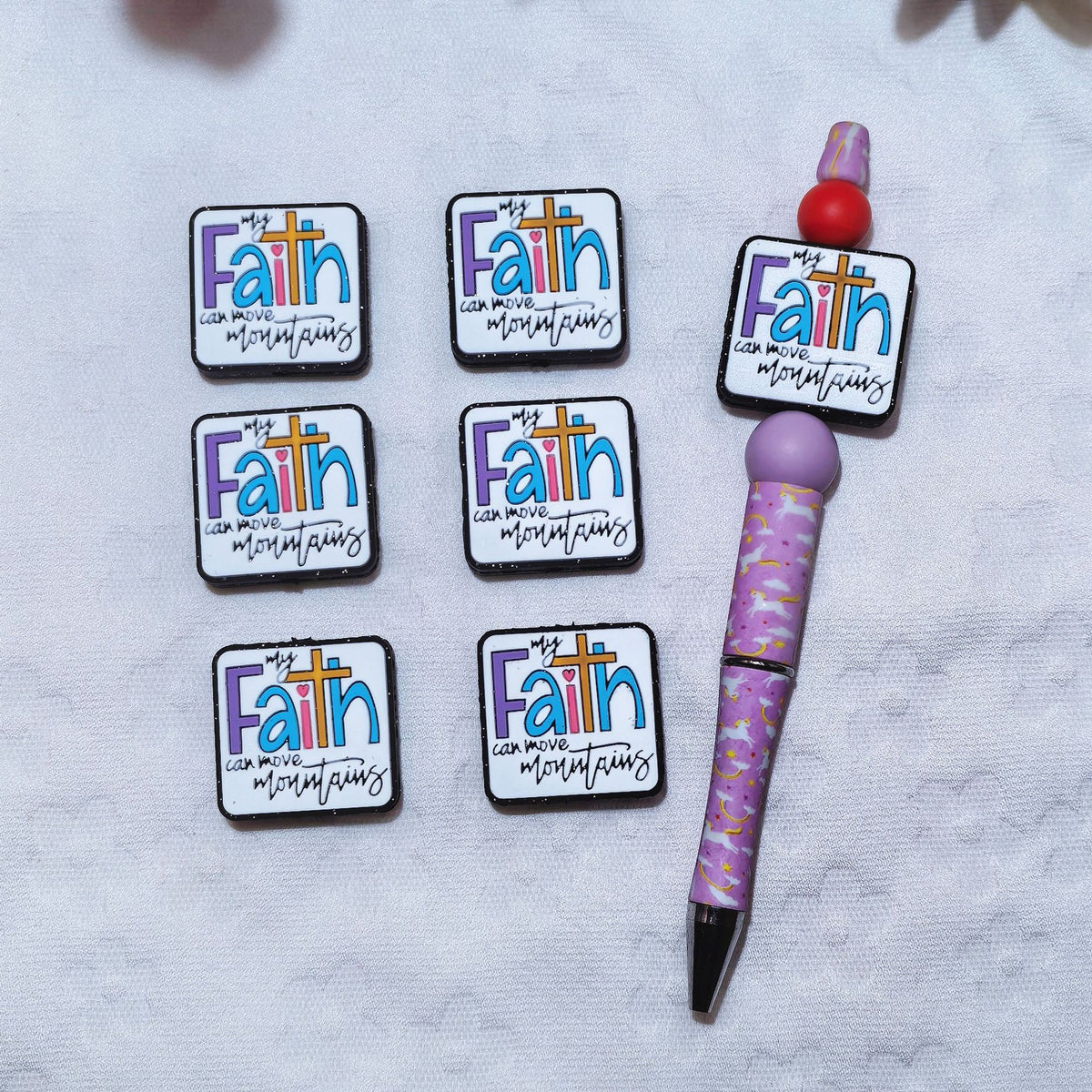Silicone Focal Beads Faith Brand Square Faith Card Design 20pcs