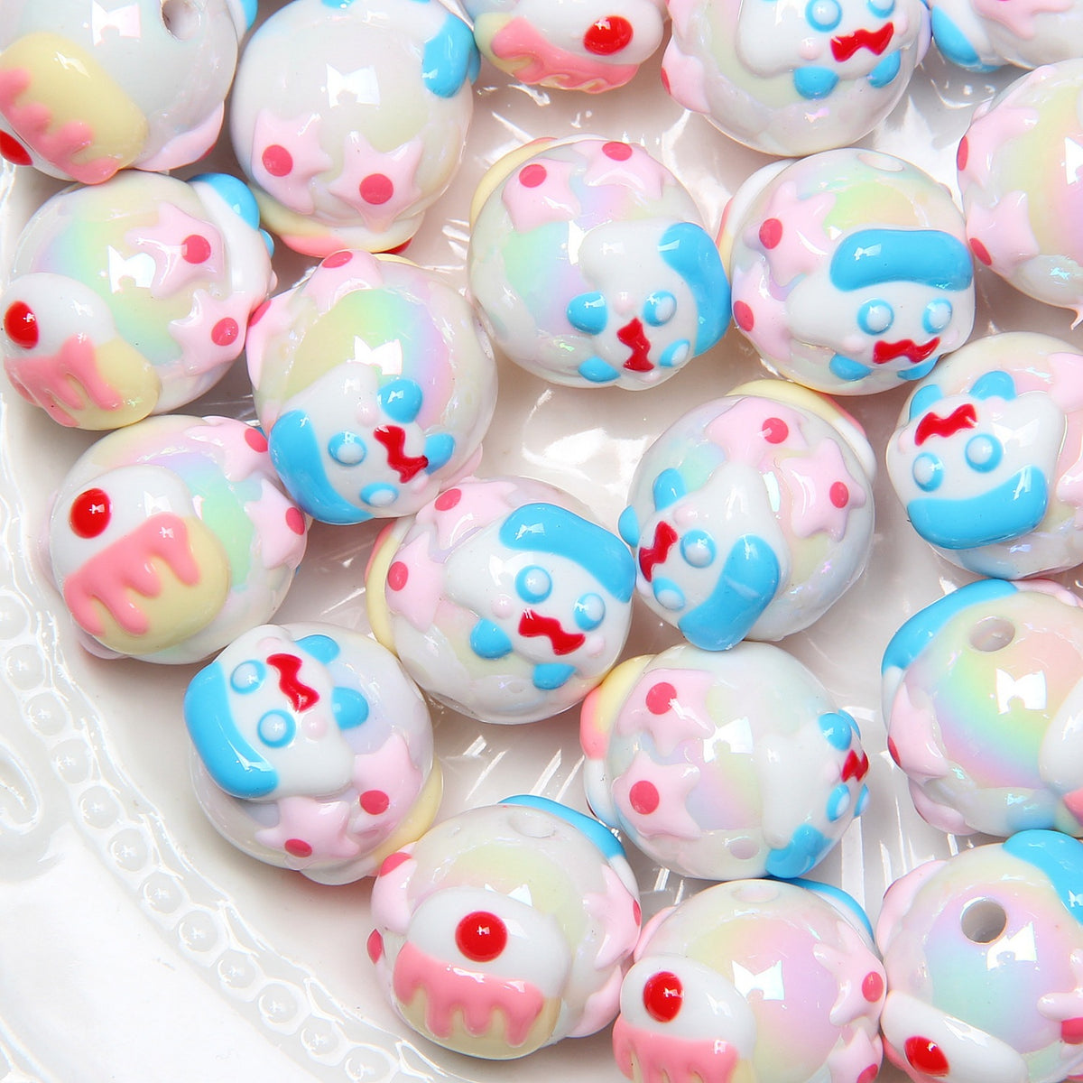 Hand Painted Star Acrylic Beads 16mm Pastel Colors 10pcs 4