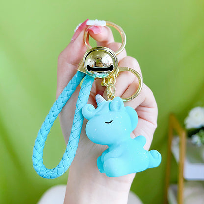 Resin Unicorn Keychain Pastel Snowflake Braided Strap with Bells 8