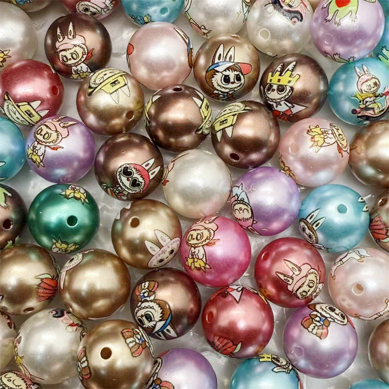 Pearl Round Acrylic Beads 16mm Labub Printed Mixed Colors 100pcs 5