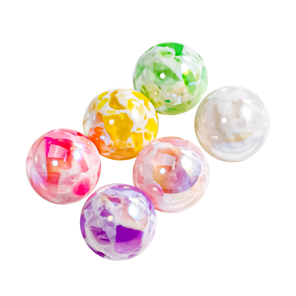 Milk Colored Marbled Resin Beads 16mm Glossy Round 20pcs 4