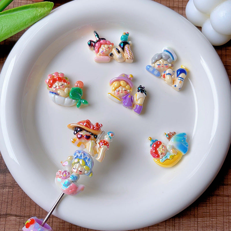 Glossy Plating Resin Beads Adorable Sleeping Girl Focal 10pcs 4