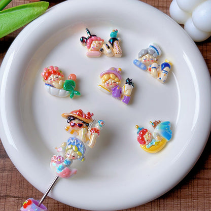 Glossy Plating Resin Beads Adorable Sleeping Girl Focal 10pcs 4
