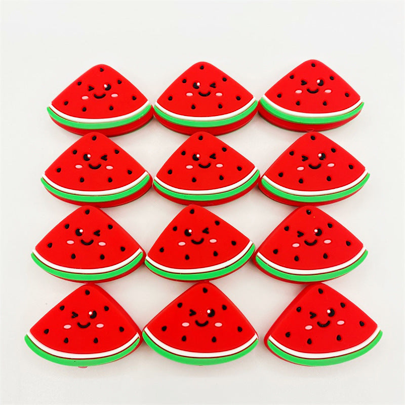 Silicone Focal Beads Watermelon Smiling Face Vibrant Colors 10pcs 2