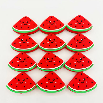 Silicone Focal Beads Watermelon Smiling Face Vibrant Colors 10pcs 2