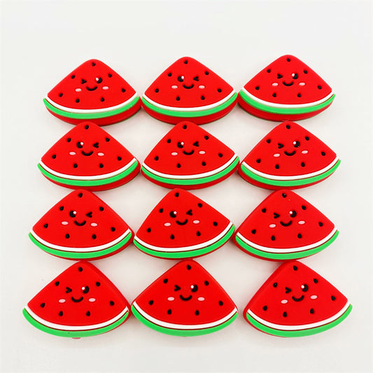 Silicone Focal Beads Watermelon Smiling Face Vibrant Colors 10pcs 2