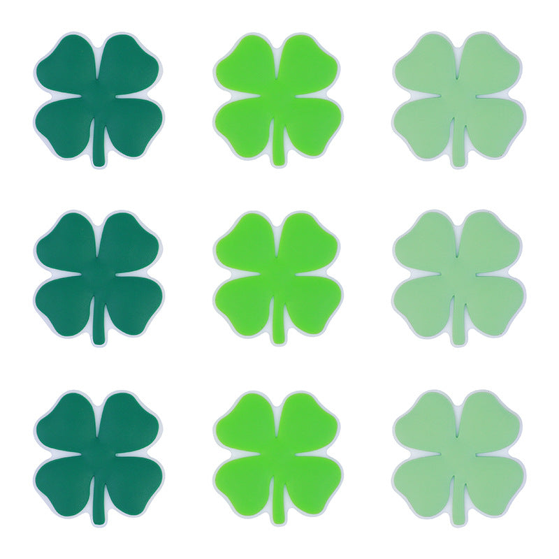 Silicone Focal Beads Four Leaf Clover Matte Green Hues 20pcs